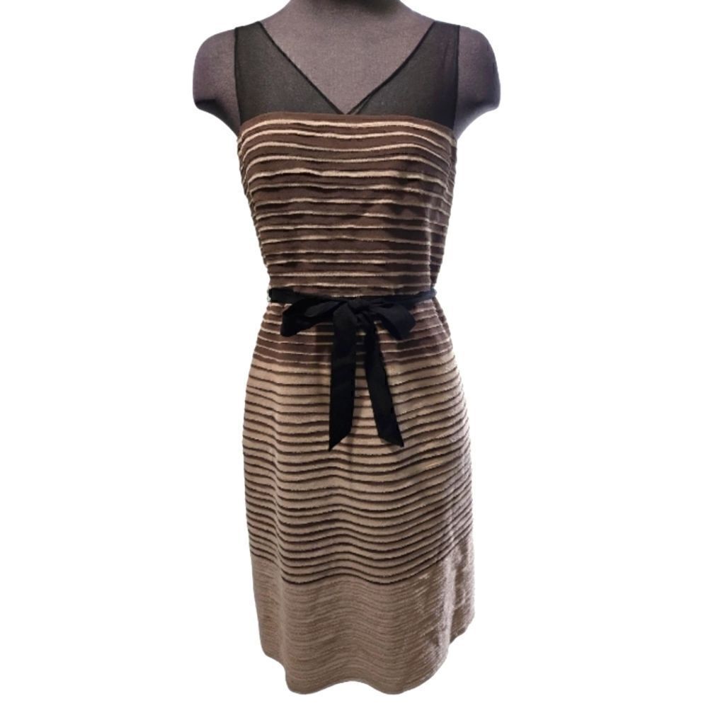 EC BCBG MAXAZARIA 100% SILK "CHRISTI" COCOA COMBO RAW EDGE DRESS W/ BELT SZ.10